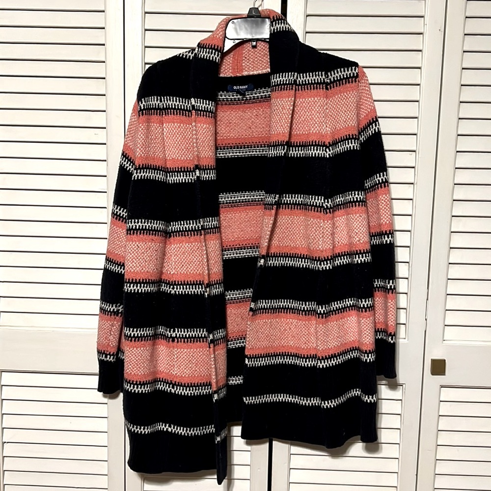 Old Navy - Navy and Salmon Stripped Cardigan